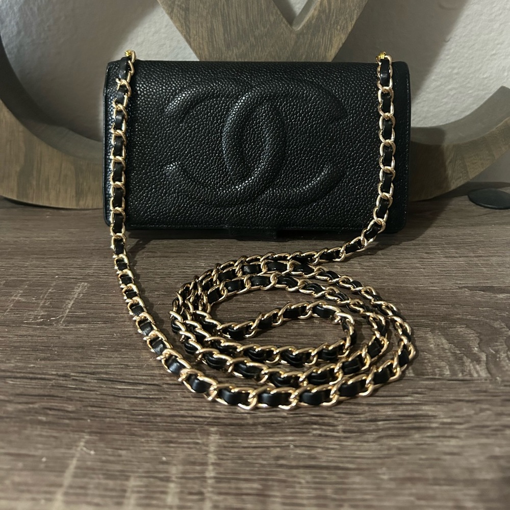 🖤⚜️Chanel Caviar Timeless Wallet Chain Gold Tone Crossbody Shoulder WOC Revamp